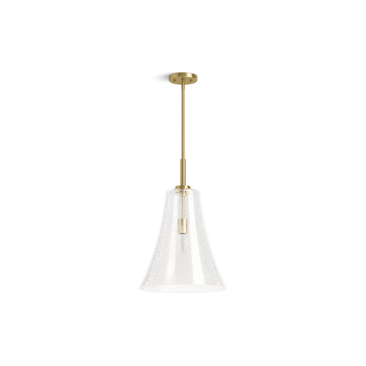 14" Brushed Moderne Brass and Glass Pendant Light