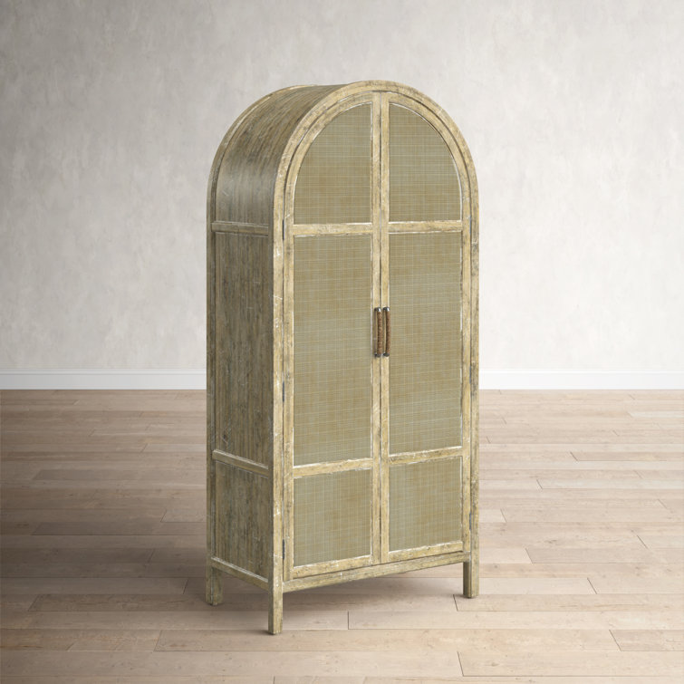 Natural Driftwood Rattan 2-Door Armoire with Shelves