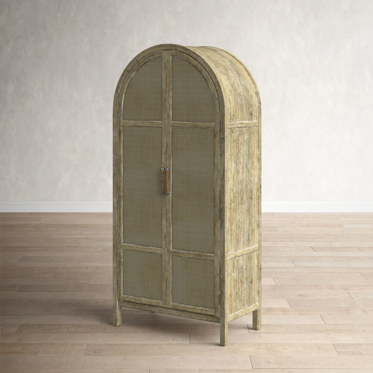 Natural Driftwood Rattan 2-Door Armoire with Shelves