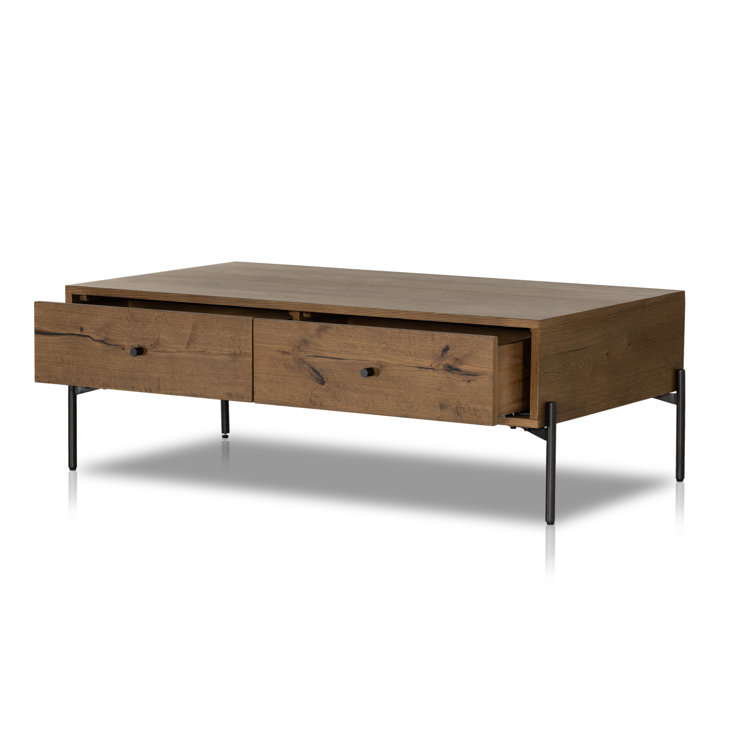 Amber Oak and Gunmetal Rectangular Coffee Table with Storage