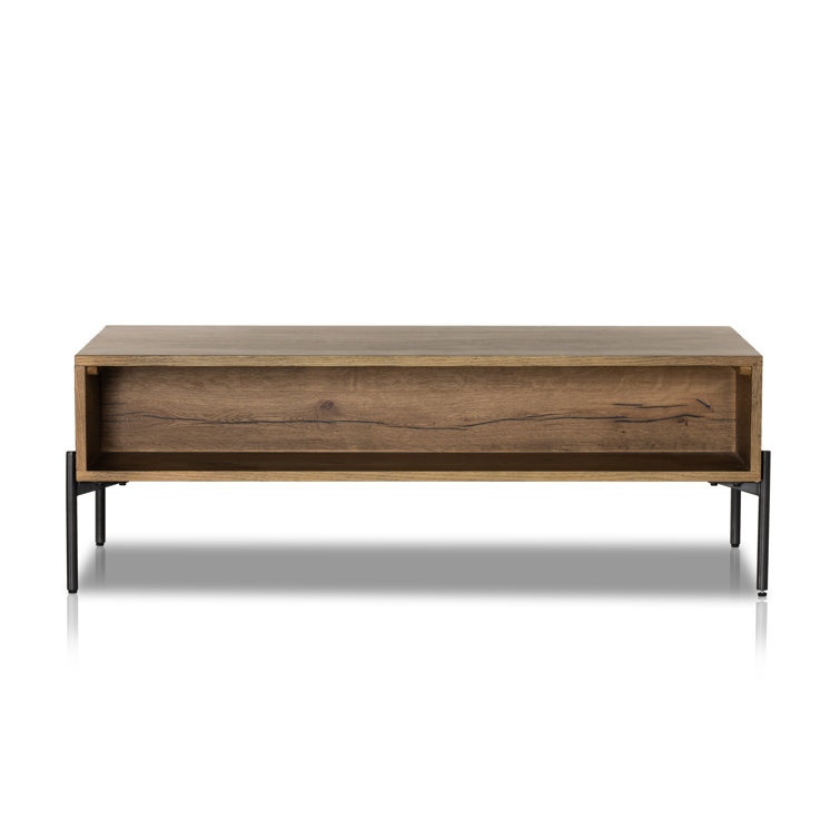 Amber Oak and Gunmetal Rectangular Coffee Table with Storage