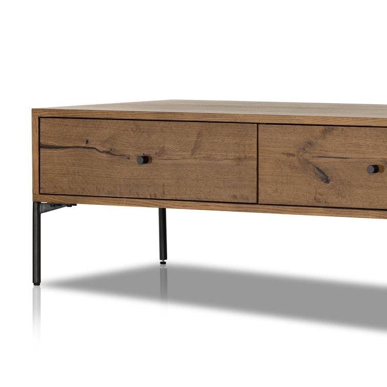 Amber Oak and Gunmetal Rectangular Coffee Table with Storage