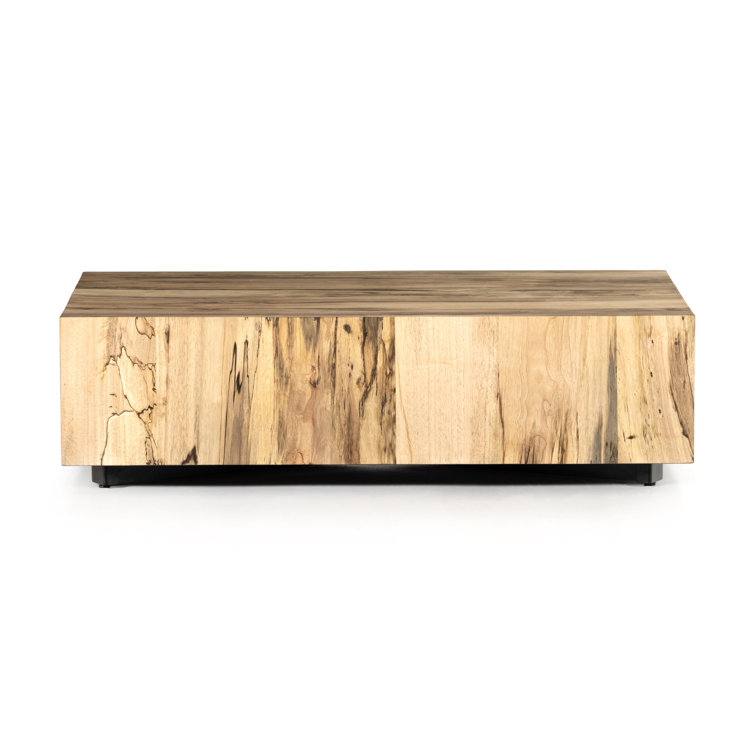 Contemporary Cream Spalted Primavera Wood Coffee Table with Storage