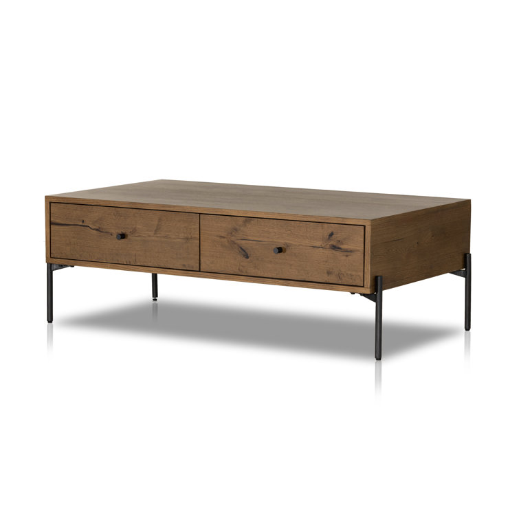 Amber Oak and Gunmetal Rectangular Coffee Table with Storage