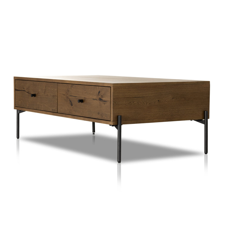 Amber Oak and Gunmetal Rectangular Coffee Table with Storage