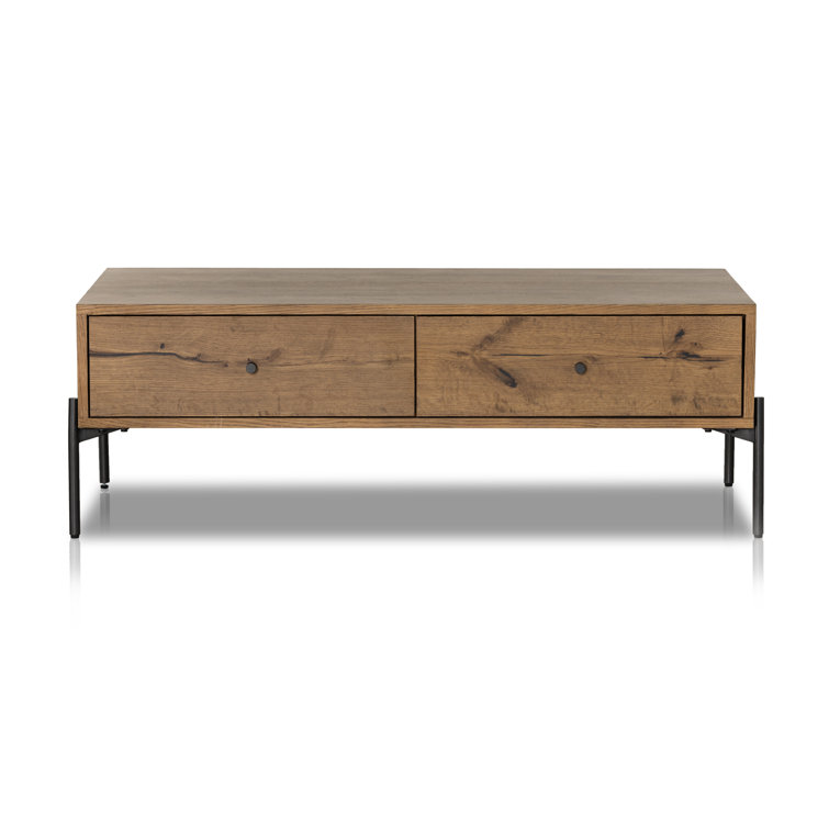 Amber Oak and Gunmetal Rectangular Coffee Table with Storage