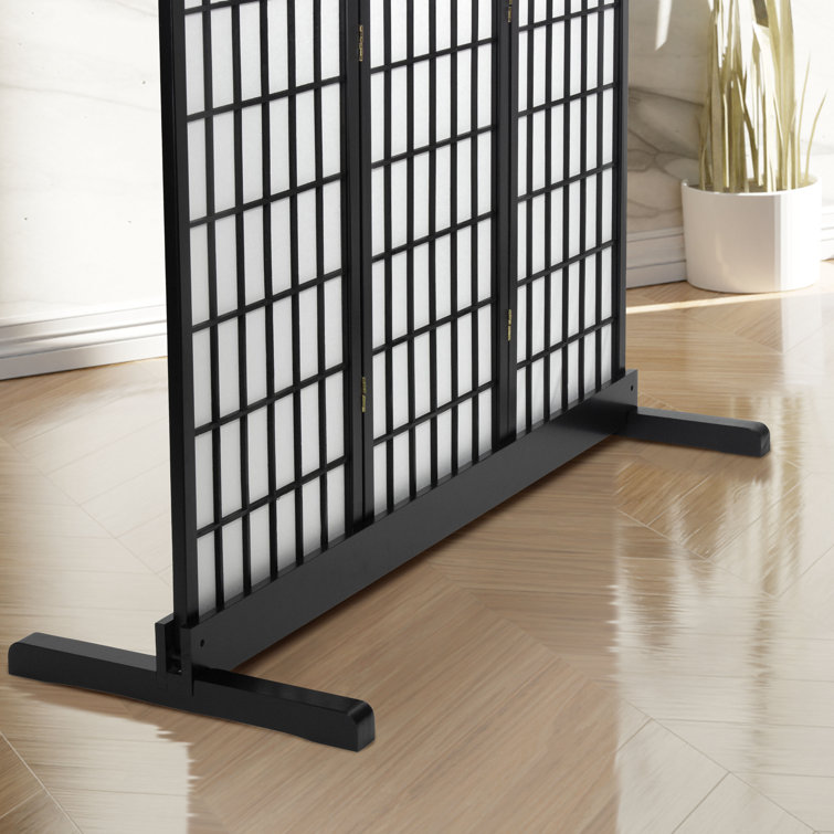 Black Stained Wood 3-Panel Room Divider Stand