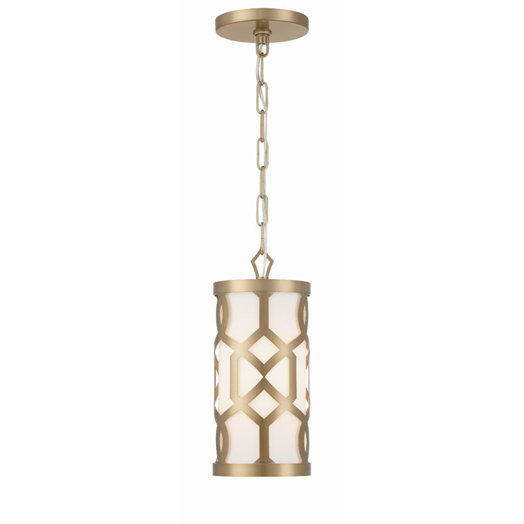 Aged Brass Mini Drum Pendant Light with Silk Shade