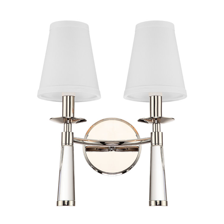 Baxter Polished Nickel 2-Light Sconce with White Silk Shade