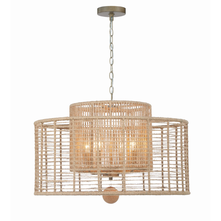 Jayna Burnished Silver 4-Light Drum Chandelier with Natural Jute