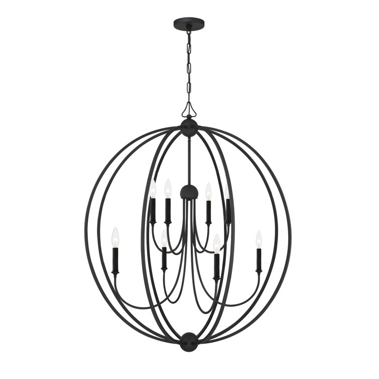 Sylvan Black Forged 8-Light Chandelier with Ivory Silk Shades