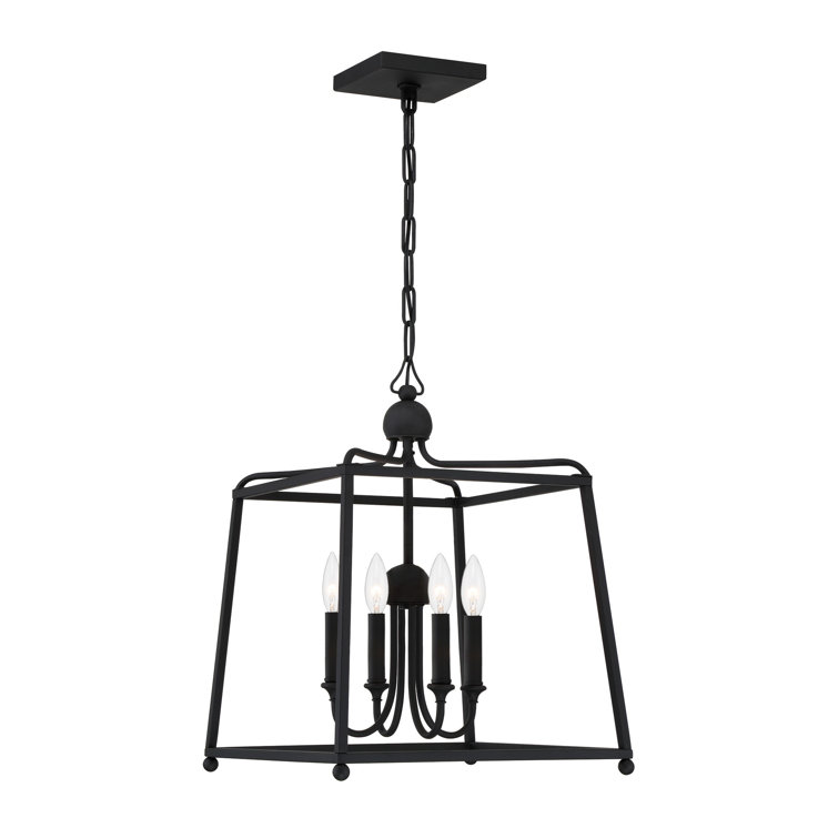 Sylvan Black Forged Cage Chandelier with Ivory Silk Shades