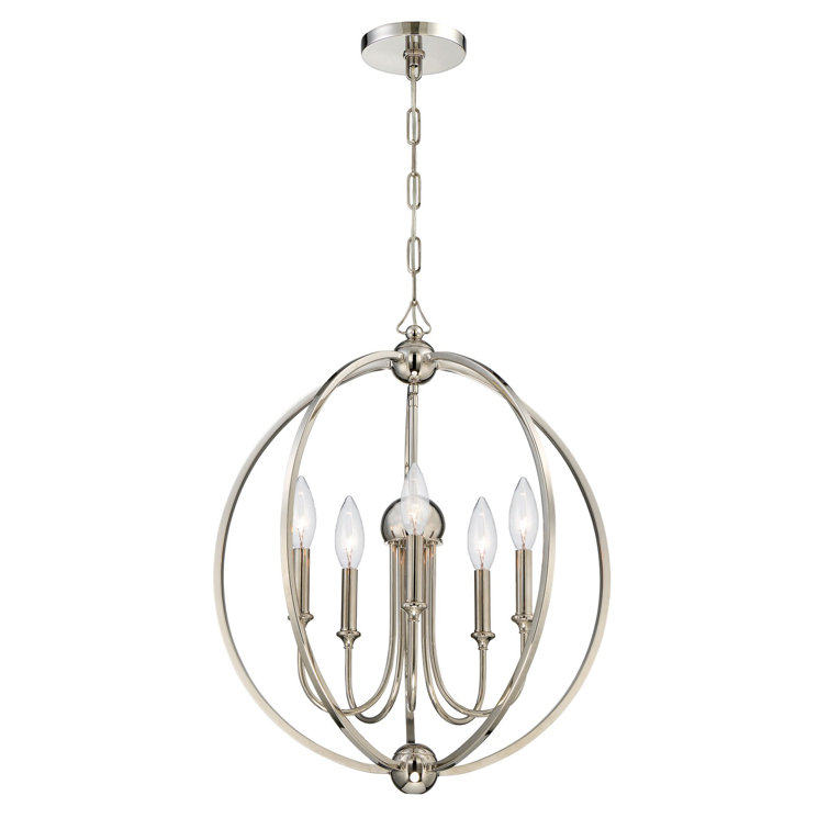 Polished Nickel 5-Light Chandelier with Silk Shades