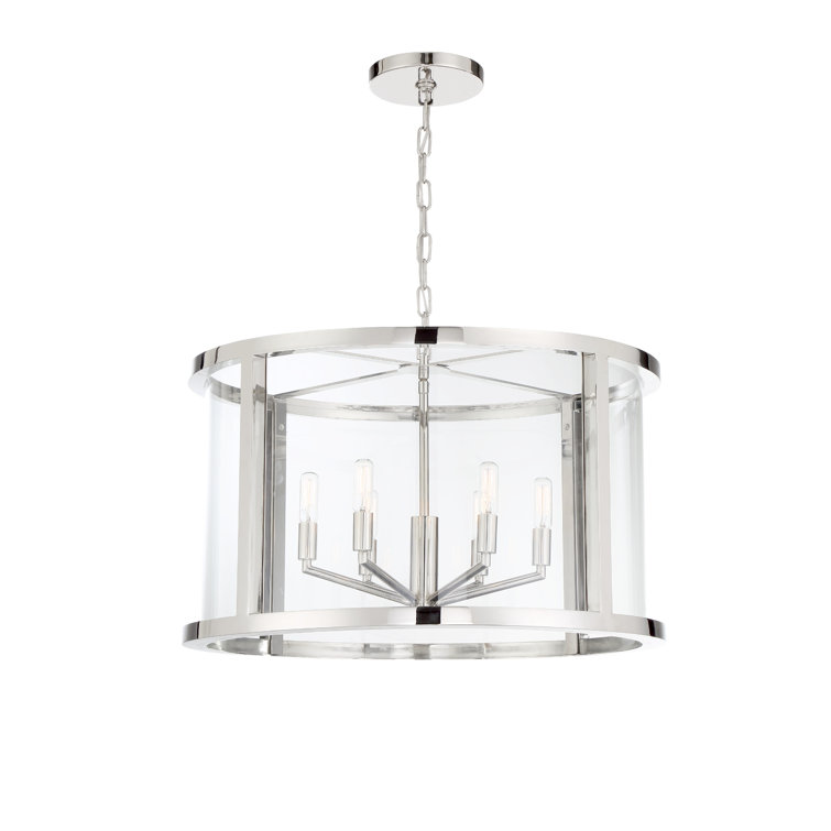Devon Polished Nickel 6-Light Glass Drum Chandelier