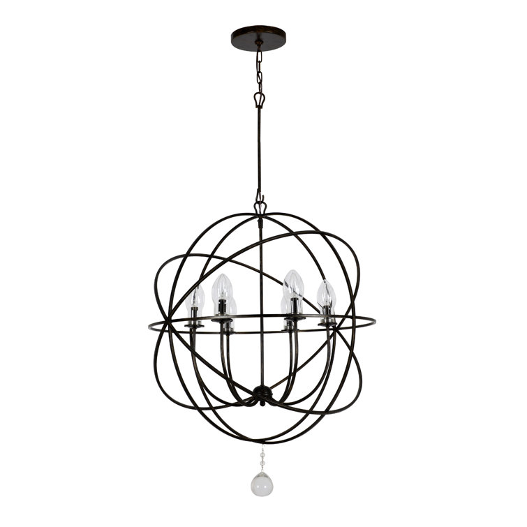 English Bronze Outdoor Sphere Chandelier with Clear Glass Drops