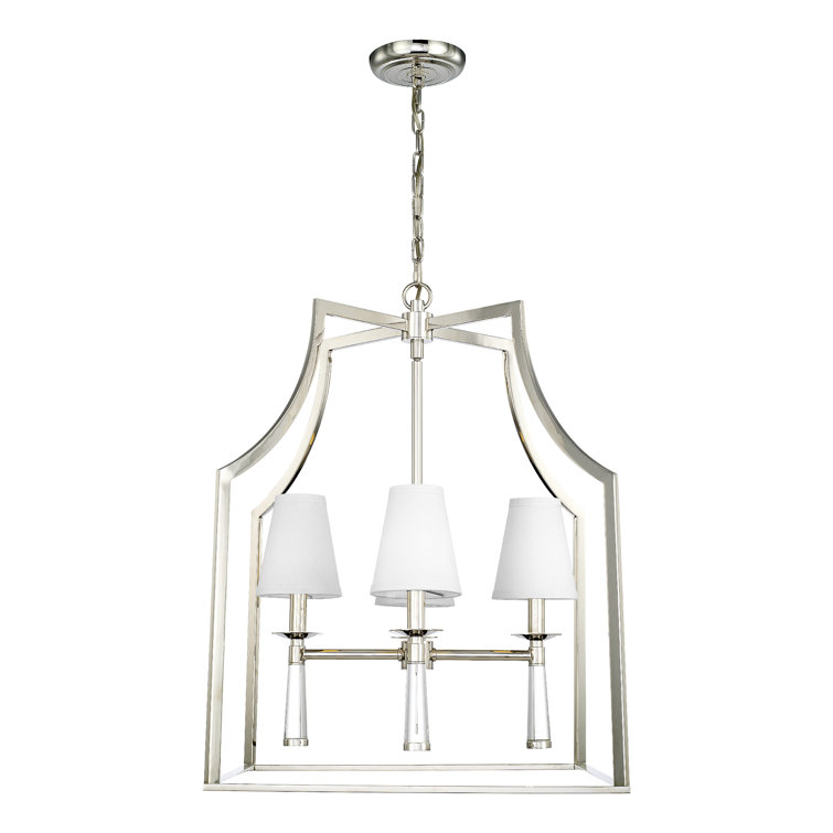 Polished Nickel 4-Light Chandelier with White Silk Shades