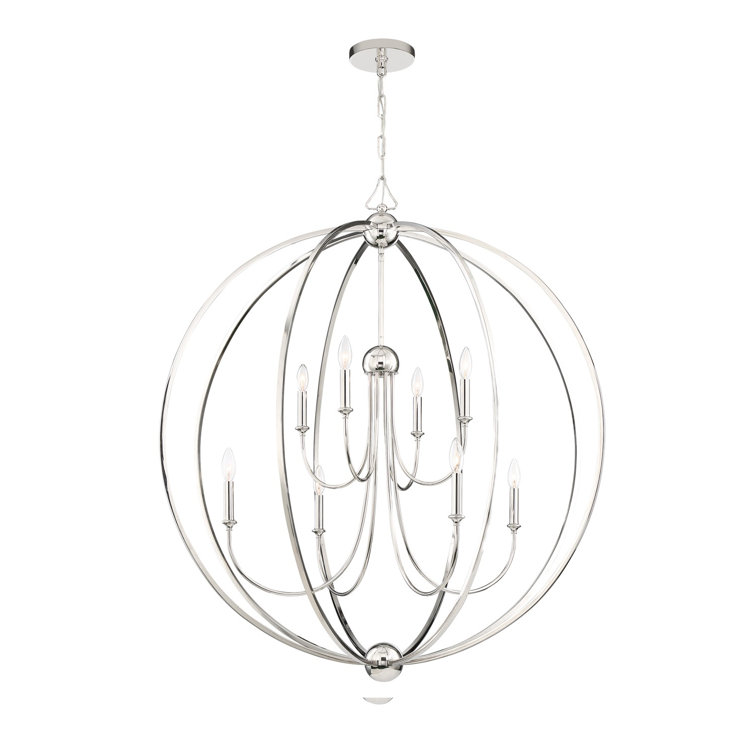 Elegant Sylvan 8-Light Polished Nickel Chandelier with White Silk Shades