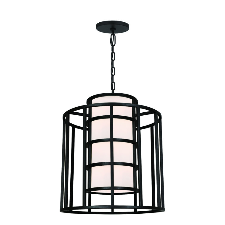 Matte Black Silk Shade Drum Chandelier with 6 Lights