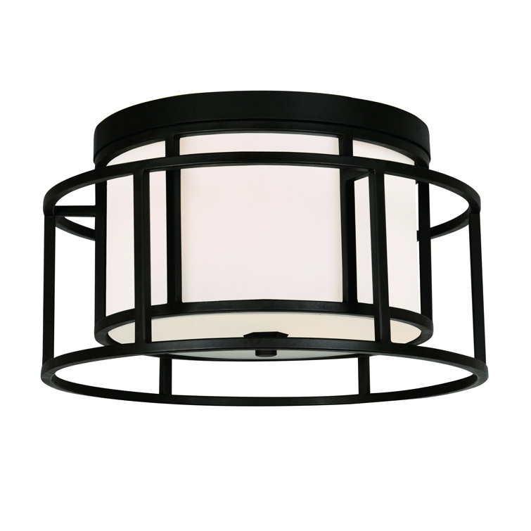 Matte Black Steel and Glass Drum Flush Mount Light