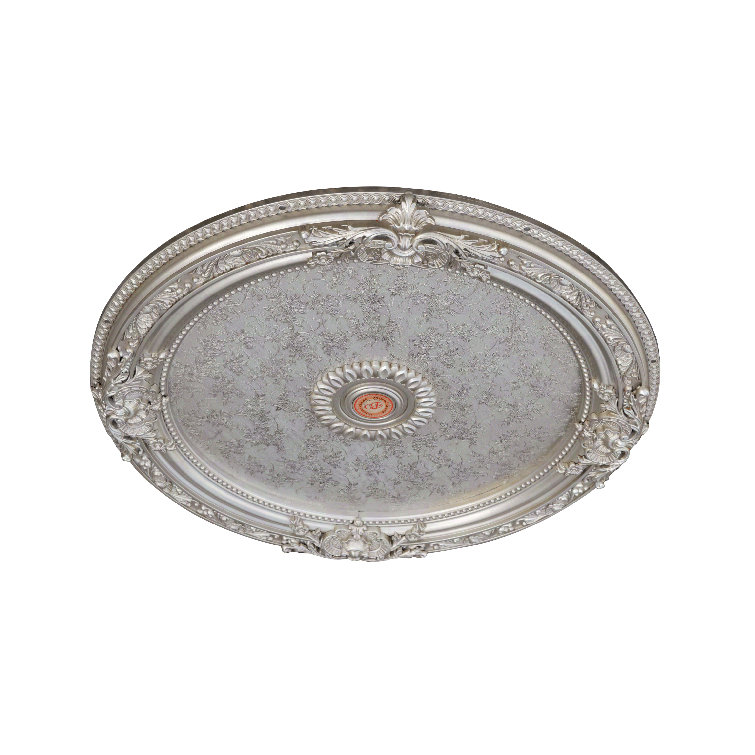 Antique Silver Round Chandelier Ceiling Medallion with Floral Design, 36 Inches