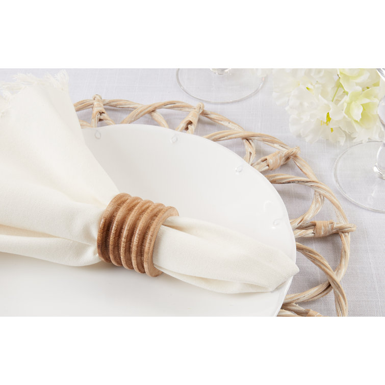 Natural Brown Ribbed Wood Napkin Rings Set of 4