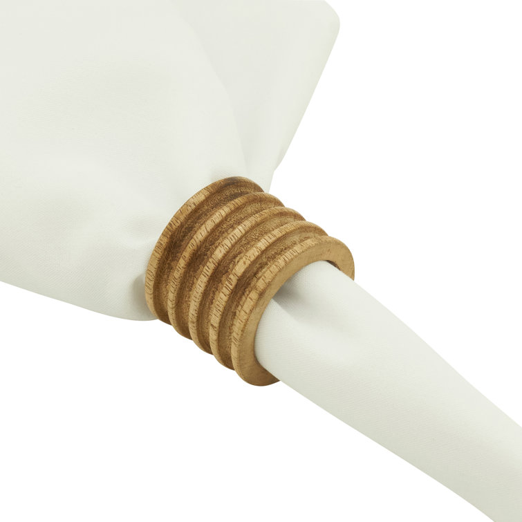 Natural Brown Ribbed Wood Napkin Rings Set of 4