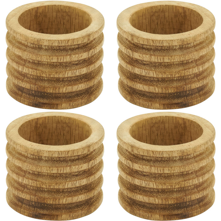 Natural Brown Ribbed Wood Napkin Rings Set of 4