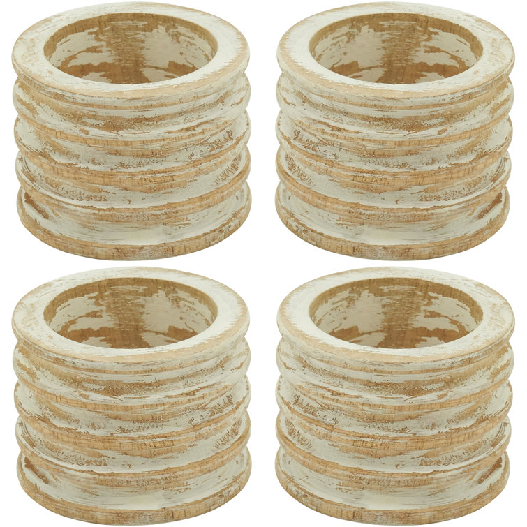 White Ribbed Wood Napkin Rings Set of 4