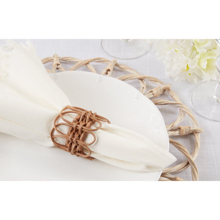 Hughie Brown Twisted Rattan Napkin Rings Set of 4