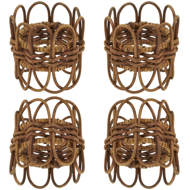 Hughie Brown Twisted Rattan Napkin Rings Set of 4