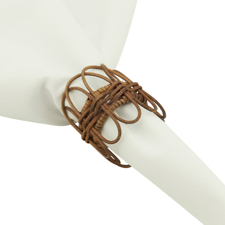 Hughie Brown Twisted Rattan Napkin Rings Set of 4