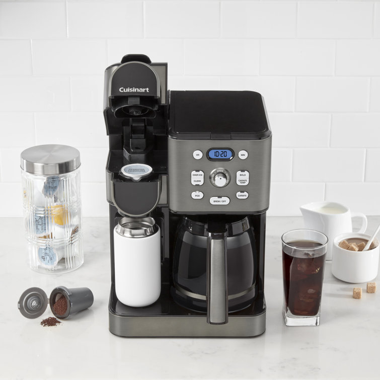 Black Stainless Steel 2-in-1 Coffee Maker with Glass Carafe
