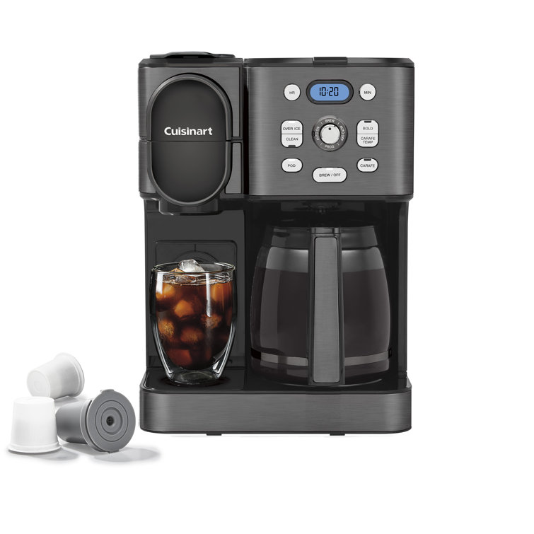 Black Stainless Steel 2-in-1 Coffee Maker with Glass Carafe