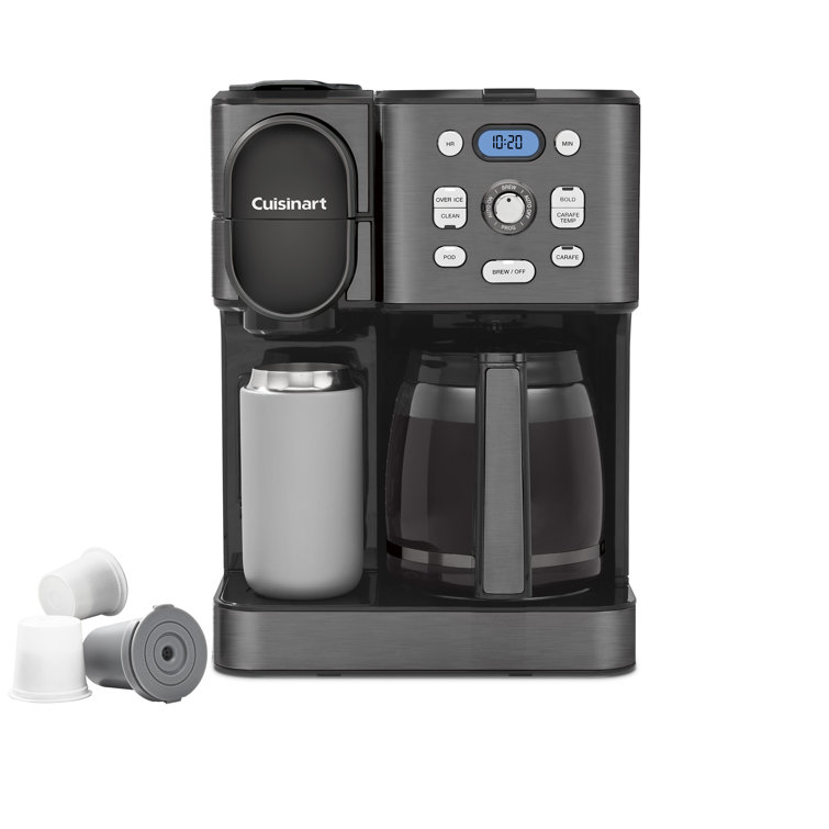 Black Stainless Steel 2-in-1 Coffee Maker with Glass Carafe