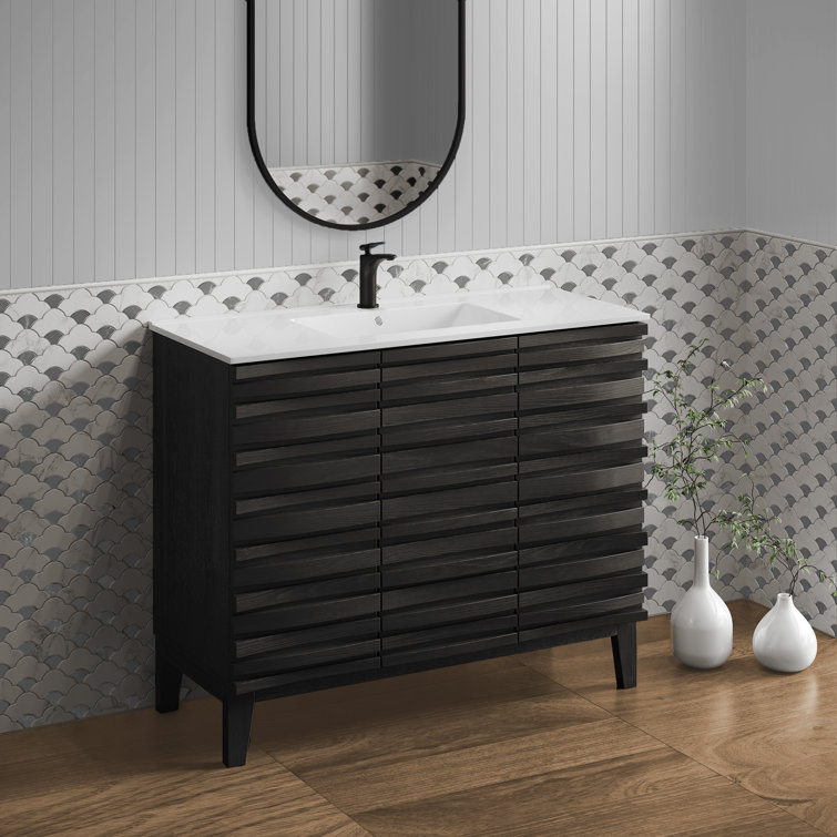 Cascade 36" Black Oak Freestanding Bathroom Vanity Cabinet