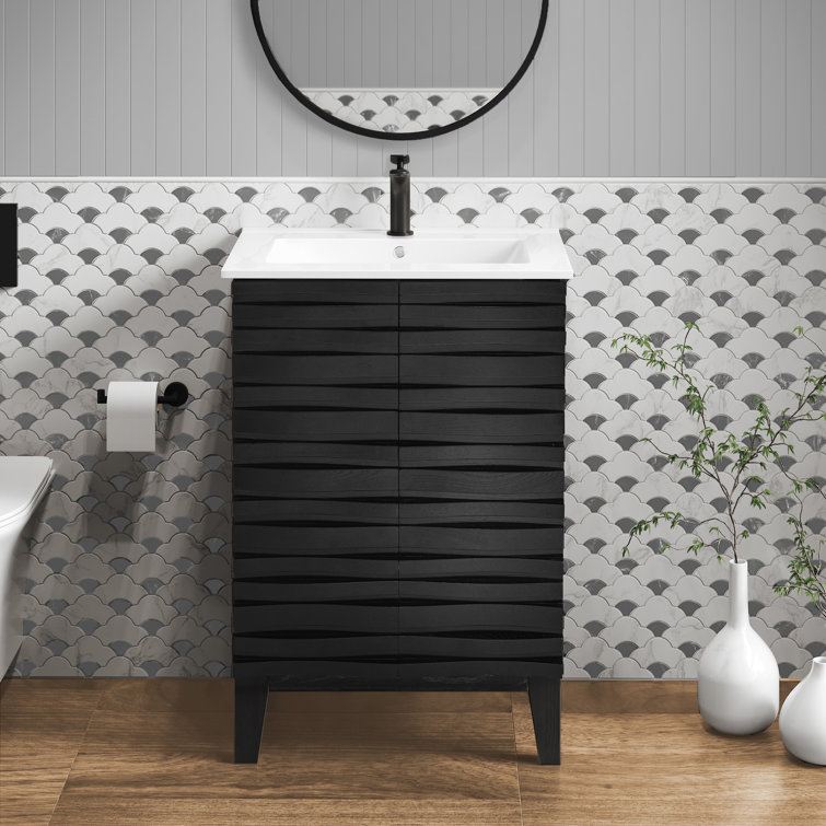 Black Freestanding 24" Single Bathroom Vanity with Raised Paneling