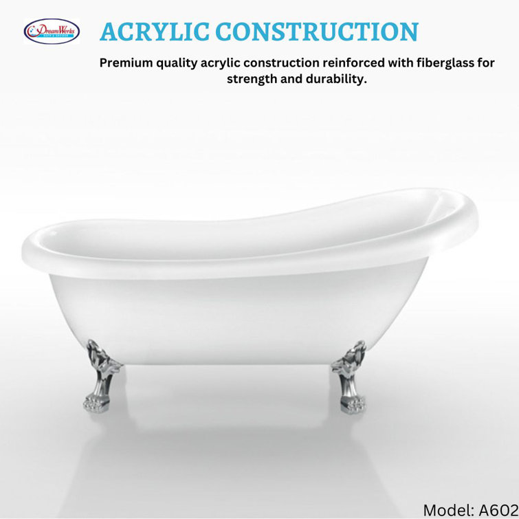 67'' White Acrylic Clawfoot Freestanding Bathtub