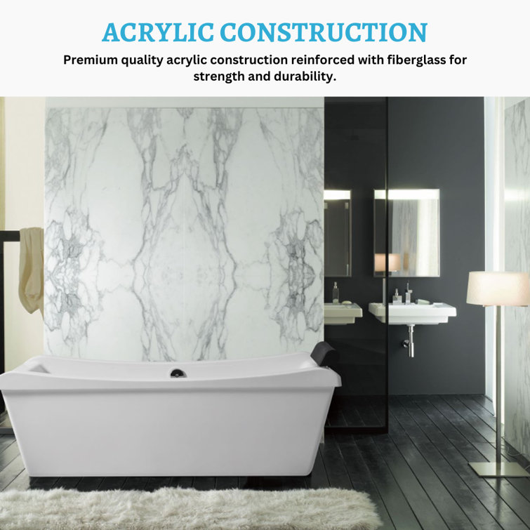 68'' Glossy White Freestanding Acrylic Soaking Bathtub