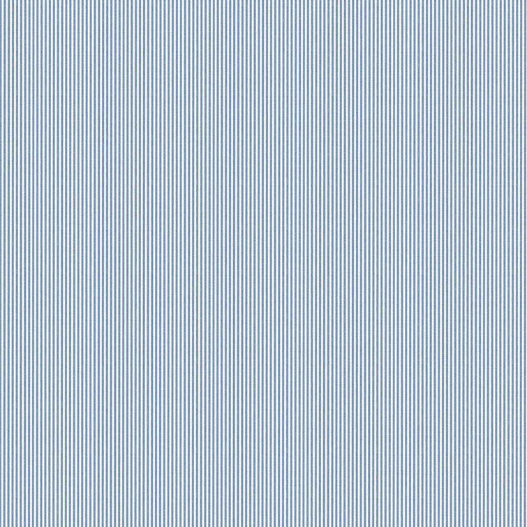 Blue and White Striped Round Upholstered Ottoman