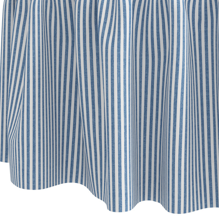 Blue and White Striped Round Upholstered Ottoman