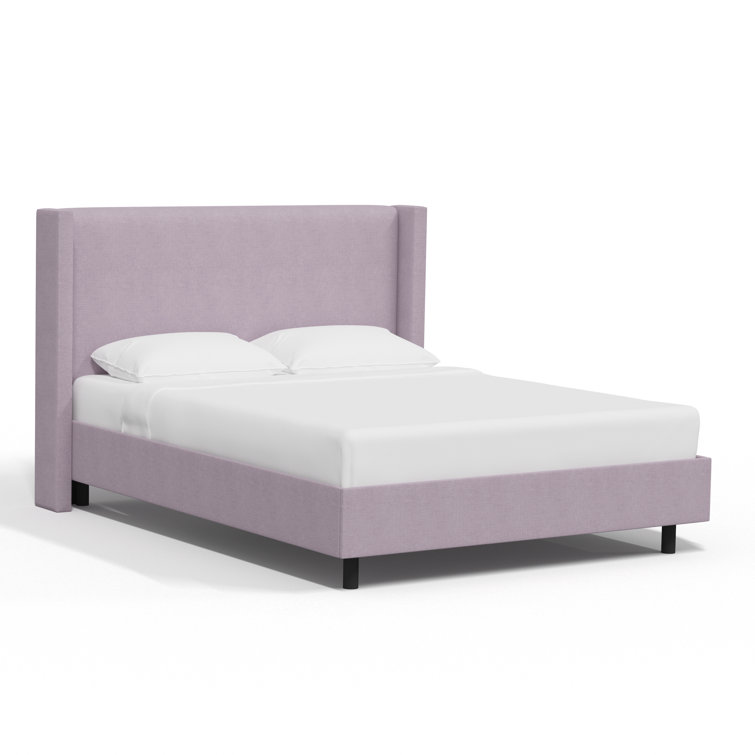 Twin Lilac Linen Upholstered Wingback Platform Bed with Slats