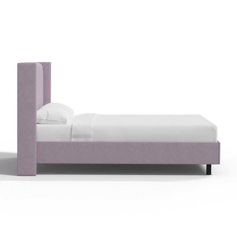Twin Lilac Linen Upholstered Wingback Platform Bed with Slats