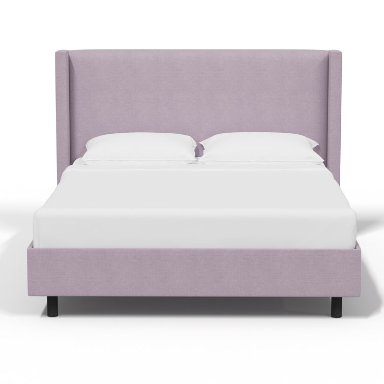 King Classic Linen Lilac Upholstered Platform Bed with Slats