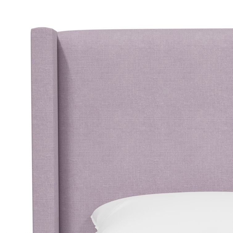 Twin Lilac Linen Upholstered Wingback Platform Bed with Slats