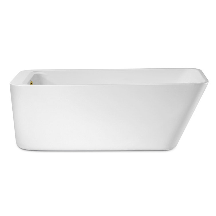 63" Glossy White Acrylic Freestanding Bathtub with Brushed Gold Hardware