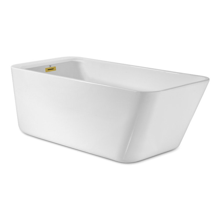 63" Glossy White Acrylic Freestanding Bathtub with Brushed Gold Hardware