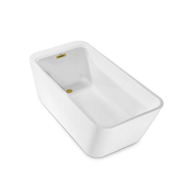 63" Glossy White Acrylic Freestanding Bathtub with Brushed Gold Hardware