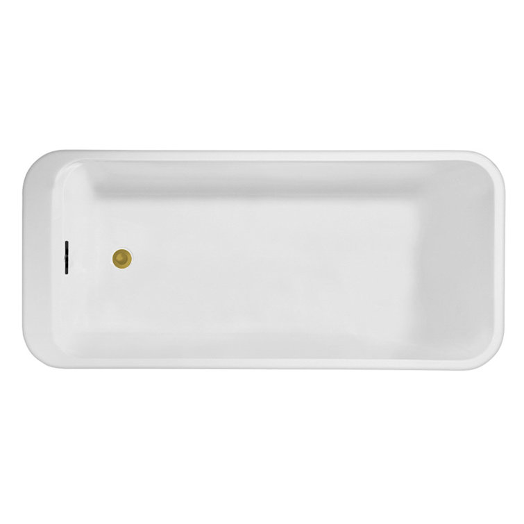 63" Glossy White Acrylic Freestanding Bathtub with Brushed Gold Hardware