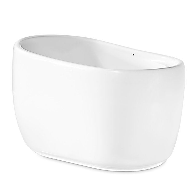 Glossy White Acrylic Freestanding Oval Soaking Tub with Gold Trim