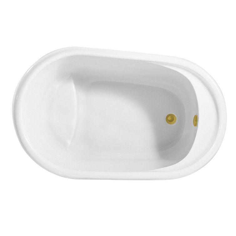 Glossy White Acrylic Freestanding Oval Soaking Tub with Gold Trim